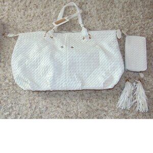 BEBE Purse & Wallet Cream White Weaved Large Satchel Hobo Shoulder Bag